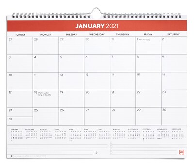 2021 TRU RED™ 12 x 15 Wall Calendar, Red/White (TR52080-21)