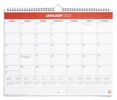 2021 TRU RED™ 12 x 15 Wall Calendar, Red/White (TR52080-21)