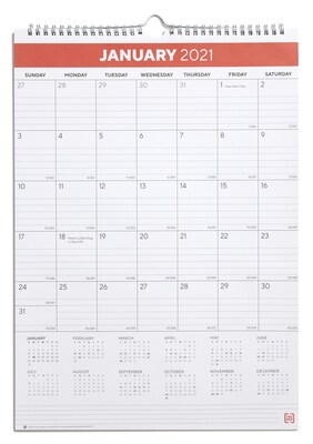 2021 TRU RED™ 17 x 12 Wall Calendar, White/Red (TR53913-21)