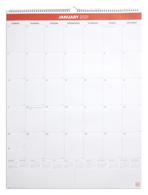 2021 TRU RED™ 29 x 22 Wall Calendar, White/Red (TR53914-21)