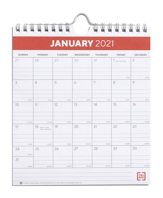 2021 TRU RED™ 7 x 6 Wall Calendar, Red/Black/White (TR53923-21)