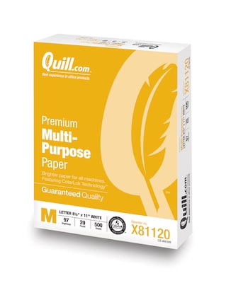 Quill Brand 8.5 x 11 Premium Multi-Purpose Paper, 20 lbs, 97 Brightness, 500 Sheets/Ream (X81120)
