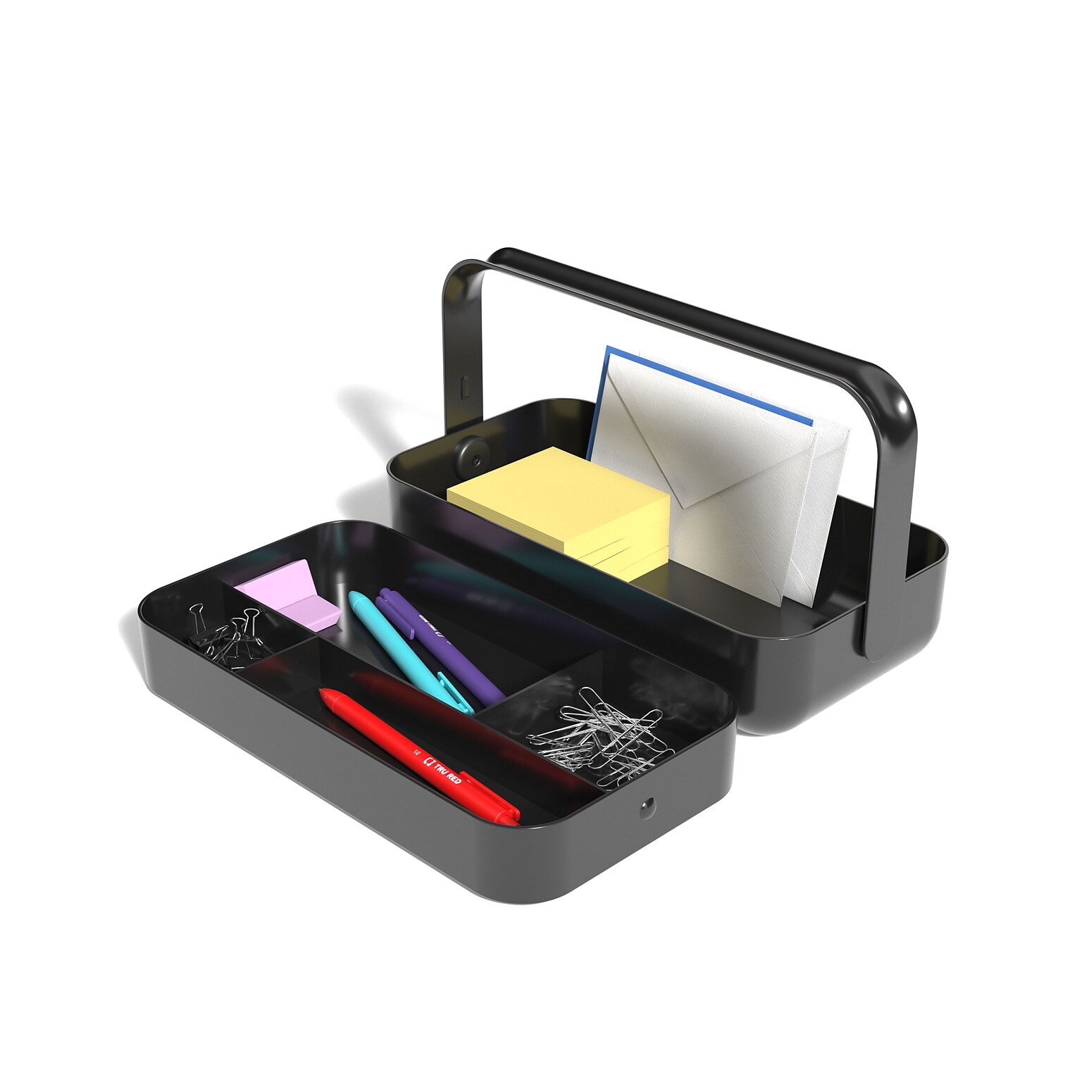 TRU RED™ 5 Compartment Plastic Desktop Organizer with Handle, Black (TR58200)