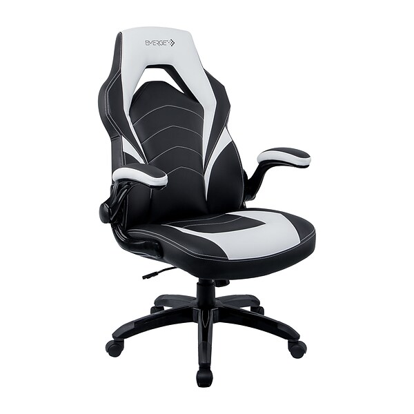 Quill Brand® Luxura Faux Leather Racing Gaming Chair, Black and White (55172)