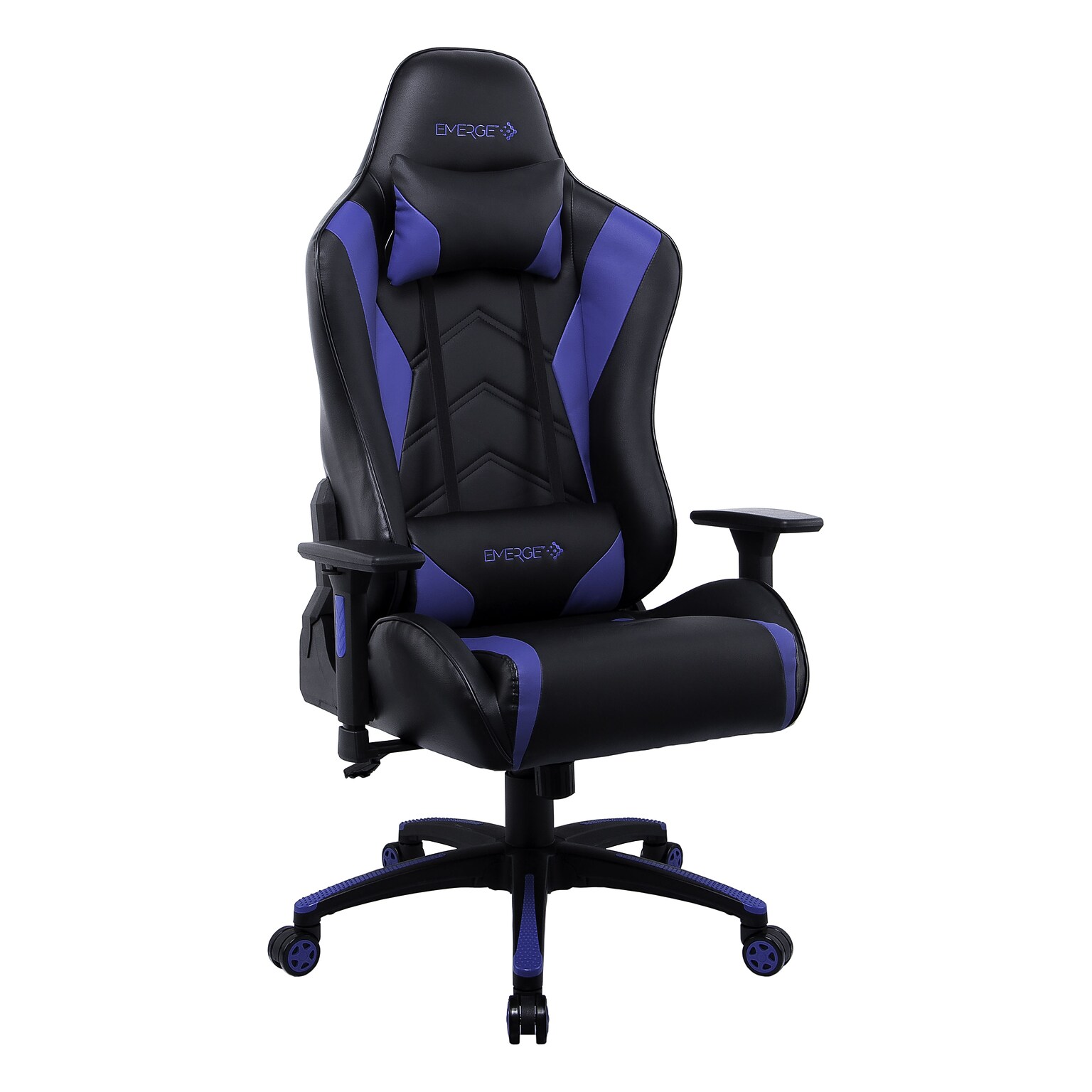 Quill Brand® Emerge Vartan Bonded Leather Gaming Chair, Blue/Black (53242)