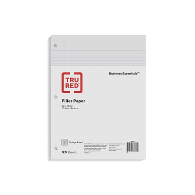 TRU RED™ College Ruled Filler Paper, 8 x 10.5, White, 120 Sheets/Pack, 36 Packs/Carton (TR37427)