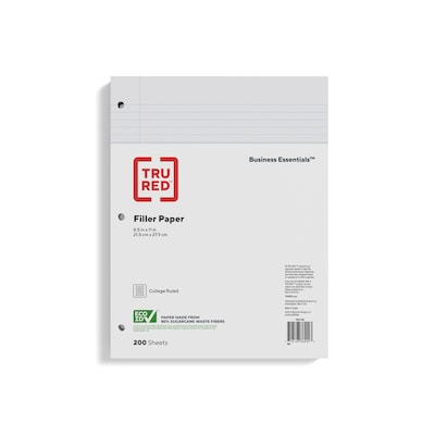 Staples College Ruled Filler Paper, 8.5 x 11, White, 200 Sheets/Pack (TR21700M/21700)