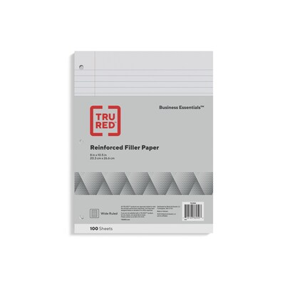 TRU RED™ Wide Ruled Filler Paper, 8 x 10.5, White, 100 Sheets/Pack, 12 Packs/Carton (TR23904)