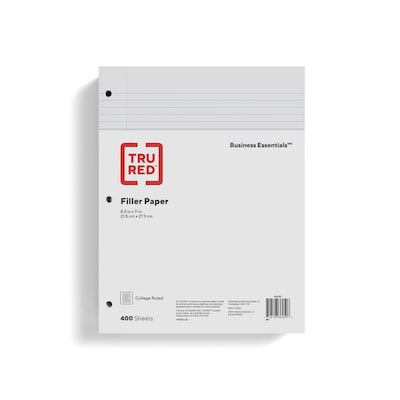 Staples College Ruled Filler Paper, 8.5 x 11, White, 400 Sheets/Pack (ST27521D)