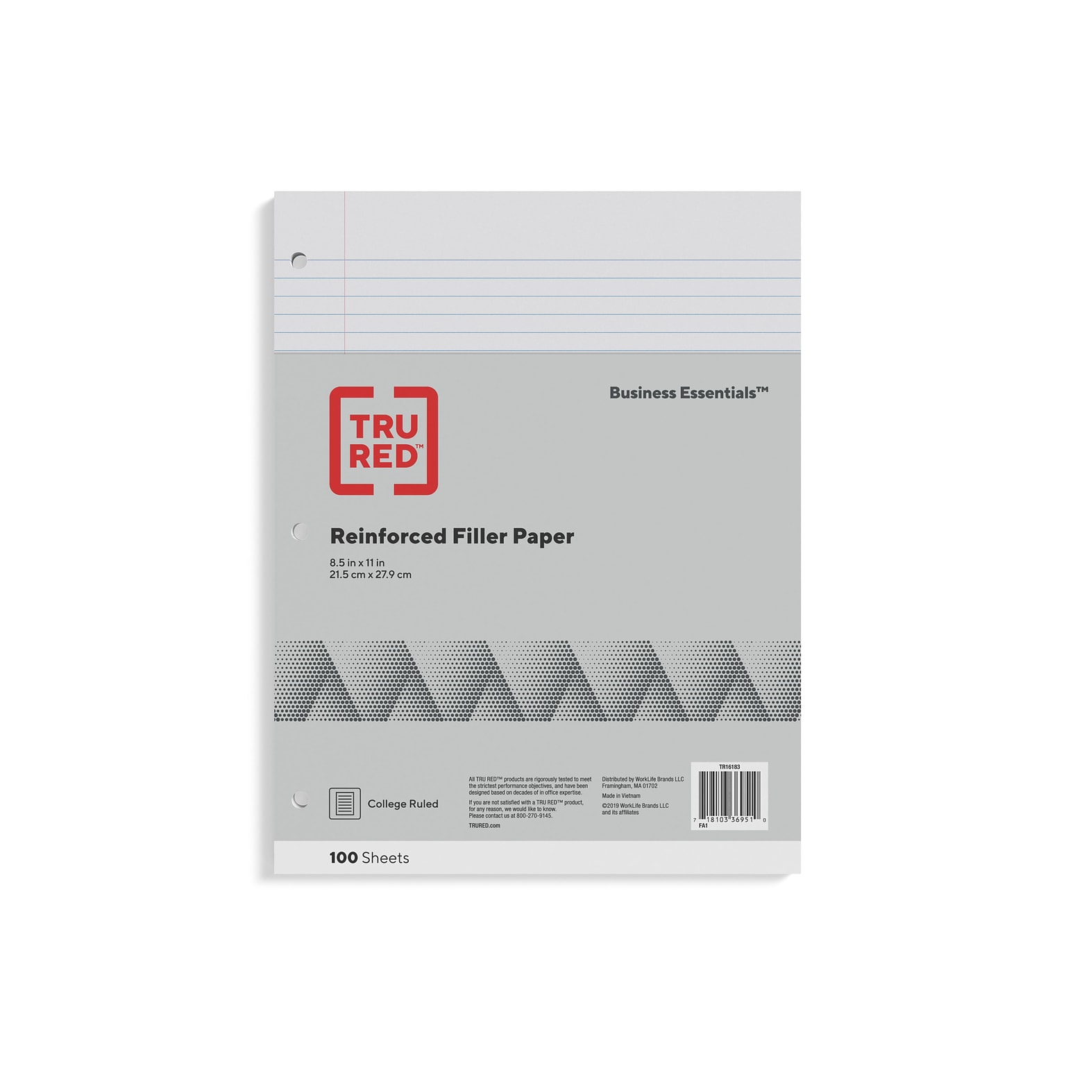 Staples College Ruled Filler Paper, 8.5 x 11, 100 Sheets/Pack (TR16183)