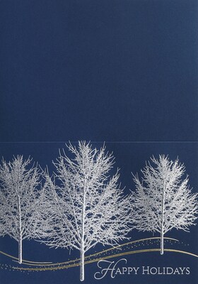Custom Happy Holidays Frosty Shimmer Trees Cards, with Envelopes, 7-7/8 x 5-5/8, 25 Cards per Set