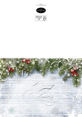 Custom Merry Christmas White Wood Panel Snow Flake Cards, with Envelopes, 7-7/8 x 5-5/8, 25 Cards