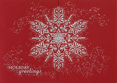 Custom Holiday Greetings Silver Textured Snowflake Cards, with Envelopes, 7-7/8 x 5-5/8, 25 Cards per Set