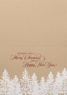 Custom Merry Christmas And Happy New Year Trees Cards, with Envelopes, 7-7/8 x 5-5/8, 25 Cards per