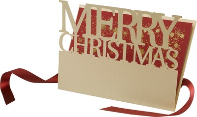 Custom Merry Christmas Cut-Out Gold Shimmer Cards, with Envelopes, 7-1/4 x 5-1/8, 25 Cards per Set