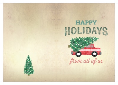 Custom Happy Holidays Christmas Tree Red Truck Cards, with Envelopes, 5 x 7, 25 Cards per Set