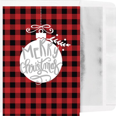 Custom Merry Christmas Plaid Ornament Cards, with Envelopes, 5-5/8 x 7-7/8, 25 Cards per Set