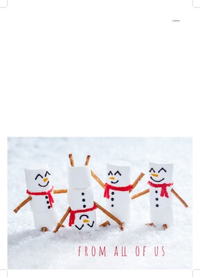 Custom From All Of Us Marshmellow Snowmen Cards, with Envelopes, 7 x 5, 25 Cards per Set