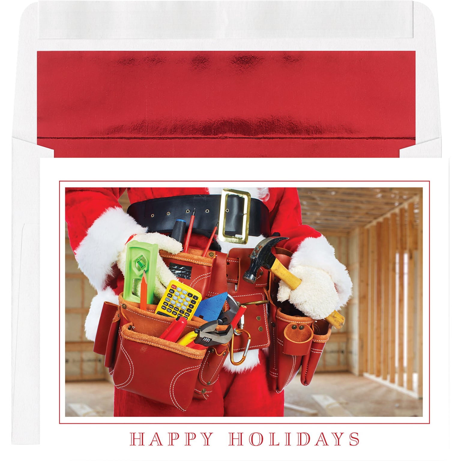 Custom Happy Holidays Santa Handy Man Tool Belt Cards, with Envelopes, 7-7/8 x 5-5/8, 25 Cards per Set