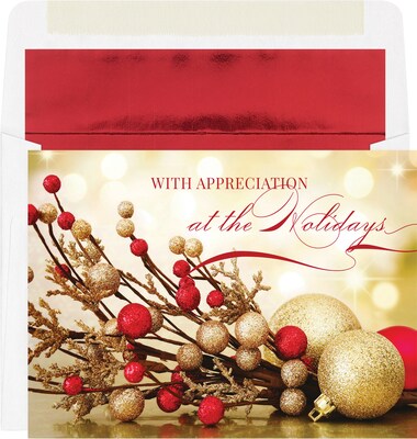 Custom Holiday Appreciation Red and Gold Berry Cards, with Envelopes, 7 x 5, 25 Cards per Set