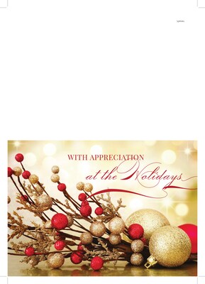 Custom Holiday Appreciation Red and Gold Berry Cards, with Envelopes, 7 x 5, 25 Cards per Set