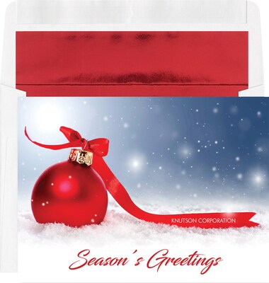 Custom Seasons Greetings Red Ornament Cards, with Envelopes, 7-7/8 x 5-5/8, 25 Cards per Set