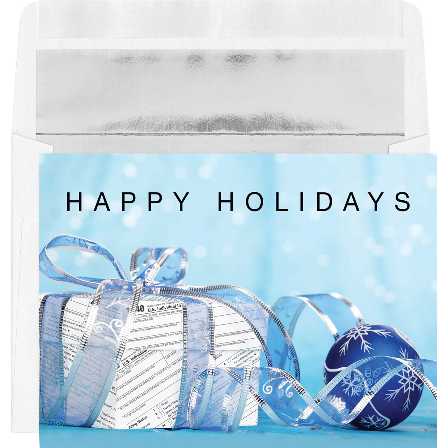 Custom Happy Holidays Tax Form Gift Wrap Cards, with Envelopes, 7-7/8 x 5-5/8, 25 Cards per Set