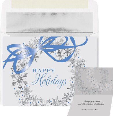 Custom Happy Holidays Snowflake Wreath Cards, with Envelopes, 7-7/8 x 5-1/8, 25 Cards per Set
