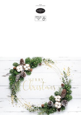 Custom Merry Christmas White Wood Panel With Wreath Cards, with Envelopes, 7-7/8 x 5-5/8, 25 Cards