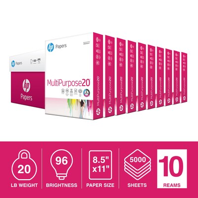 HP 8.5" x 11" Multipurpose Paper, 20 lbs., 96 Brightness, 5000 Sheets/Carton (HPM1120)