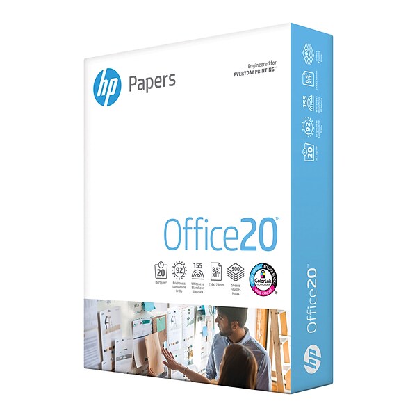 HP Office20 8.5 x 11 Multipurpose Paper, 20 lbs., 92 Brightness, 500 Sheets/Ream (HPC8511)