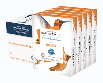 Hammermill Premium 8.5 x 11 Multipurpose Paper, 20 lbs., 97 Brightness, 2500/Carton (105910)