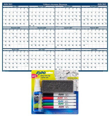 2020-2021 House of Doolittle 18 x 24  Academic Wall Calendar with Expo Dry Erase Markers Set