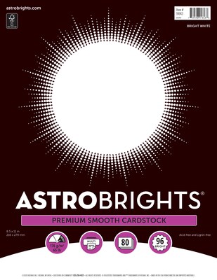 Astrobrights Cardstock Paper, 65 lbs., 8 1/2 x 11, White, 80 Sheets/Pack  (91643)
