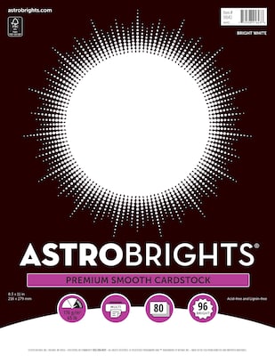 Astrobrights Cardstock Paper, 65 lbs., 8 1/2 x 11, White, 80 Sheets/Pack (91643)