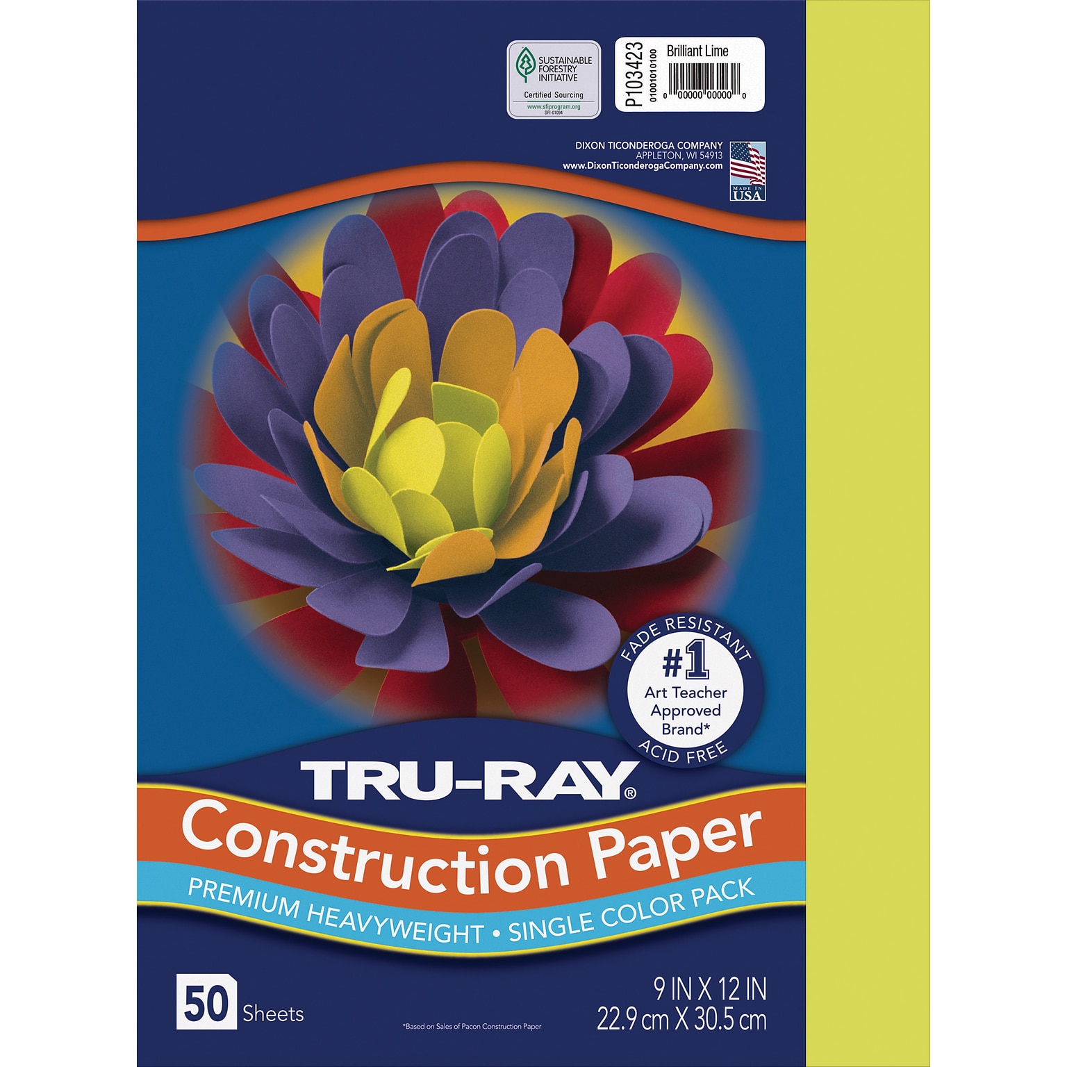 Tru-Ray 9 x 12 Construction Paper, Brilliant Lime, 50 Sheets/Pack (P103423)