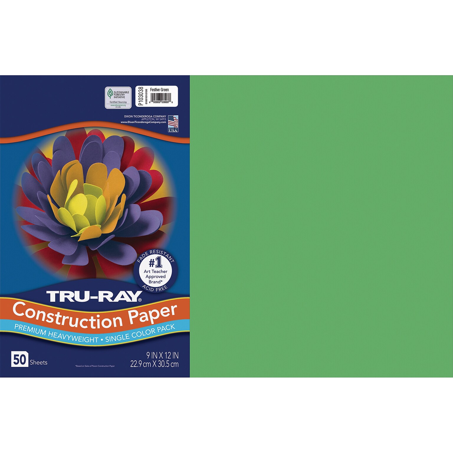 Tru-Ray 12 x 18 Construction Paper, Festive Green, 50 Sheets (P103038)