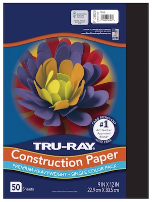 Tru-Ray 9 x 12 Construction Paper, Black, 50 Sheets (P103029)