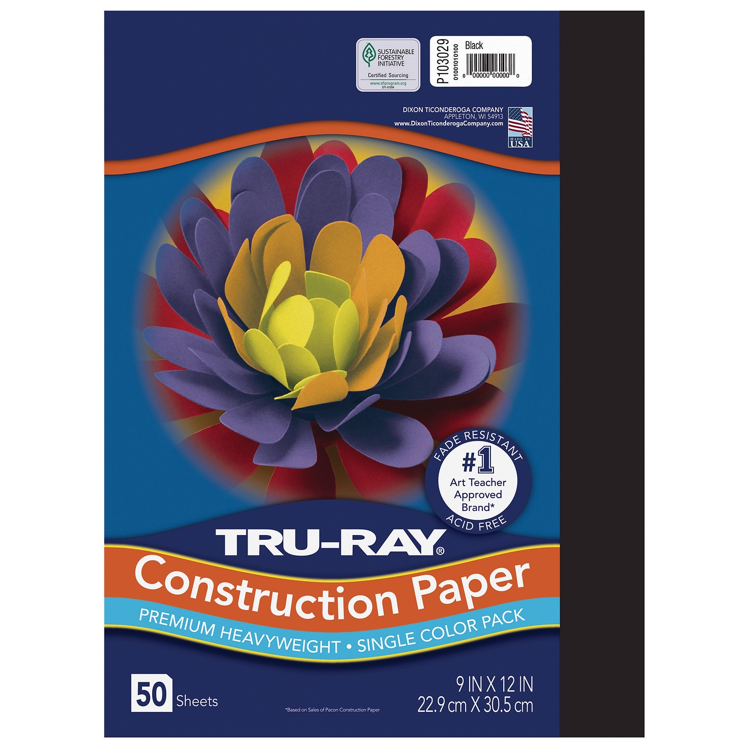 Tru-Ray 9 x 12 Construction Paper, Black, 50 Sheets (P103029)