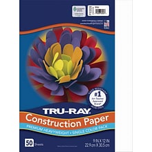 Tru-Ray 9 x 12 Construction Paper, White, 50 Sheets (P103026)