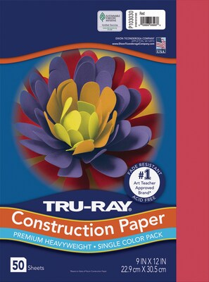 Tru-Ray 9 x 12 Construction Paper, Red, 50 Sheets (P103030)