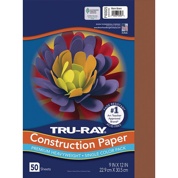 Tru-Ray 9 x 12 Construction Paper, Warm Brown, 50 Sheets (P103025)