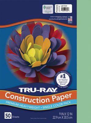 Tru-Ray 9 x 12 Construction Paper, Light Green, 50 Sheets (P103015)