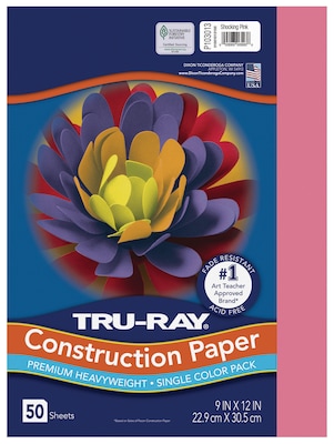 Tru-Ray 9 x 12 Construction Paper, Shocking Pink, 50 Sheets (P103013)