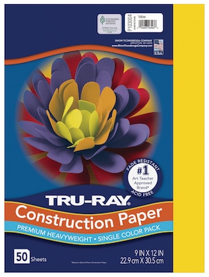 Tru-Ray 9 x 12 Construction Paper, Yellow, 50 Sheets (P103004)