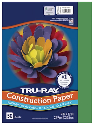 Tru-Ray 9 x 12 Construction Paper, Holiday Green, 50 Sheets (P102960)