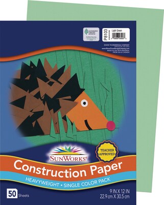 SunWorks 9 x 12 Construction Paper, Light Green, 50 Sheets (P8103)