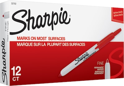 Sharpie Retractable Permanent Markers, Fine Tip, Red, 12/Pack (32702)