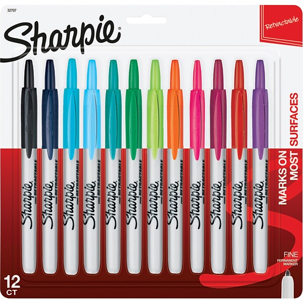 Sharpie Retractable Permanent Markers, Fine Tip, Assorted, 12/Pack (32707)