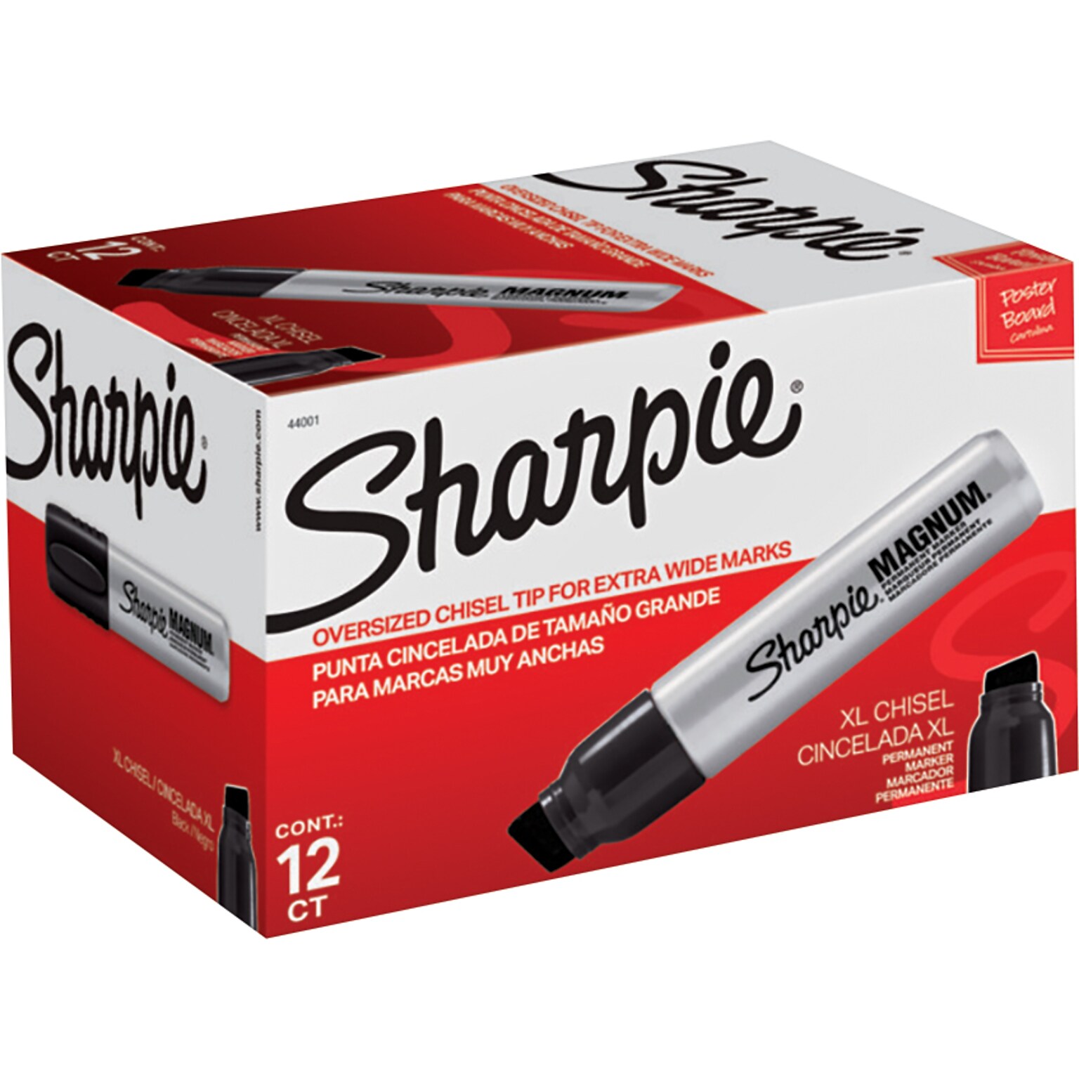 Sharpie Magnum Permanent Markers, XL Chisel Tip, Black, 12/Pack (44001A)